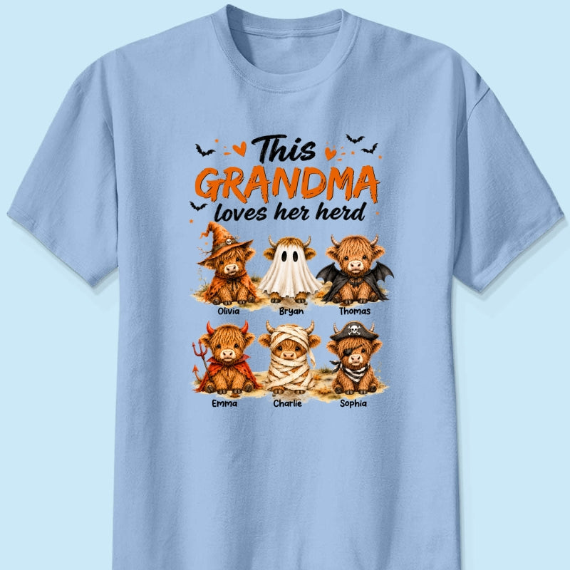 Funny Halloween Highland Cow - Personalized Shirt - Gift For Gramdmas, Moms