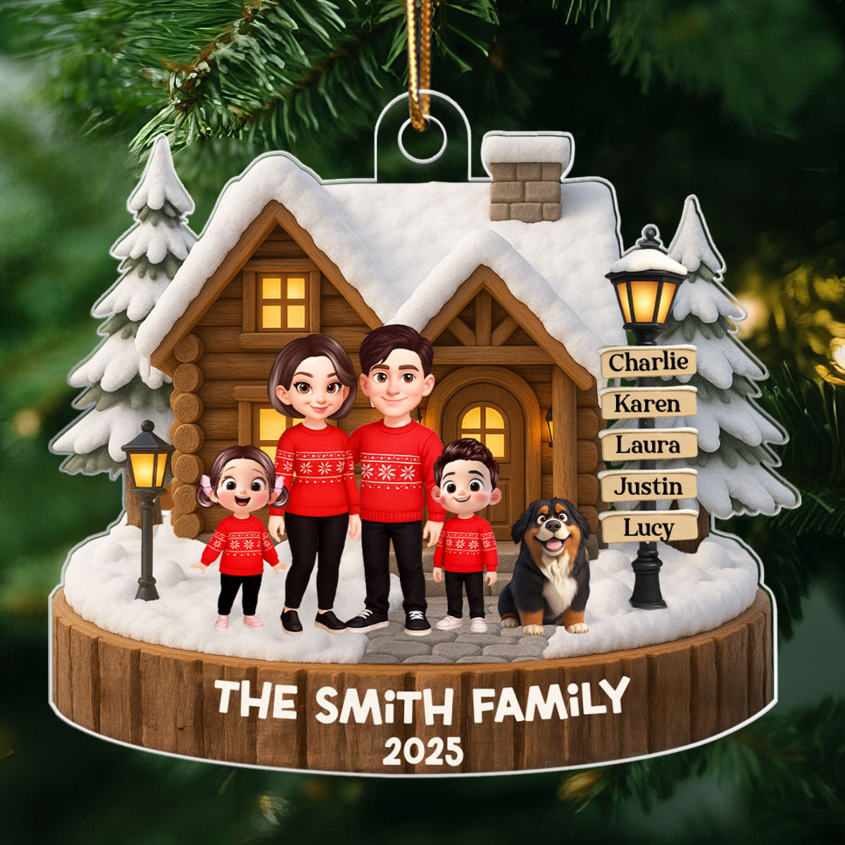 Family Wooden House Sign Post - Personalized Acrylic Ornament - Christmas Gift for Family