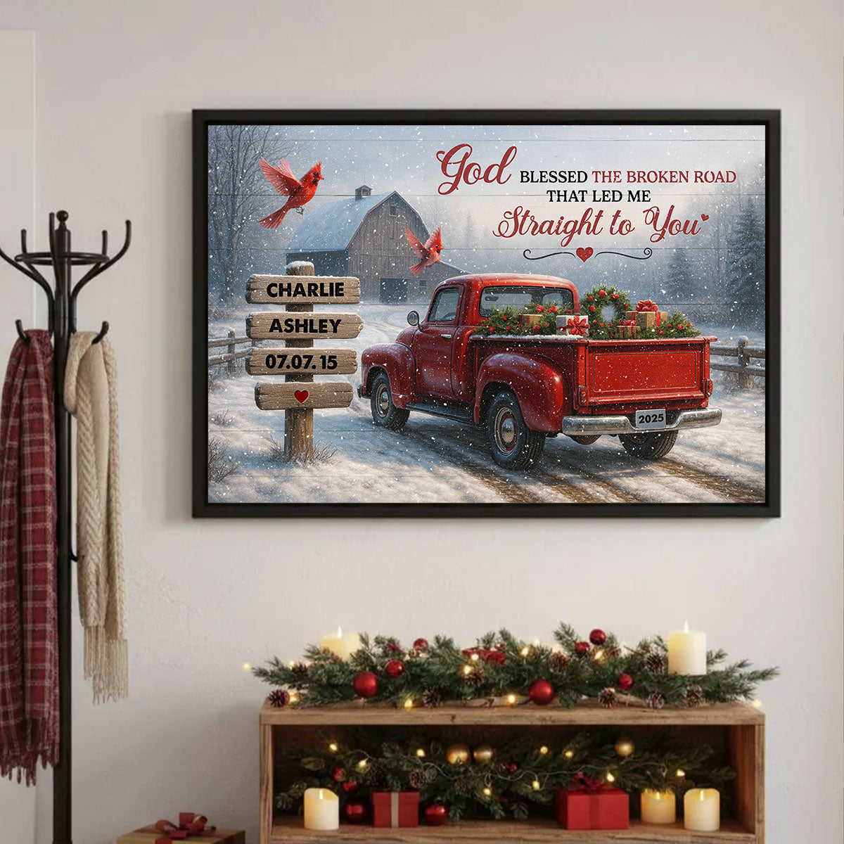 God Bless the Broke Road That Led Me Straight to You - Personalized Poster - Couple Christmas Name Sign, Christmas Home Decor