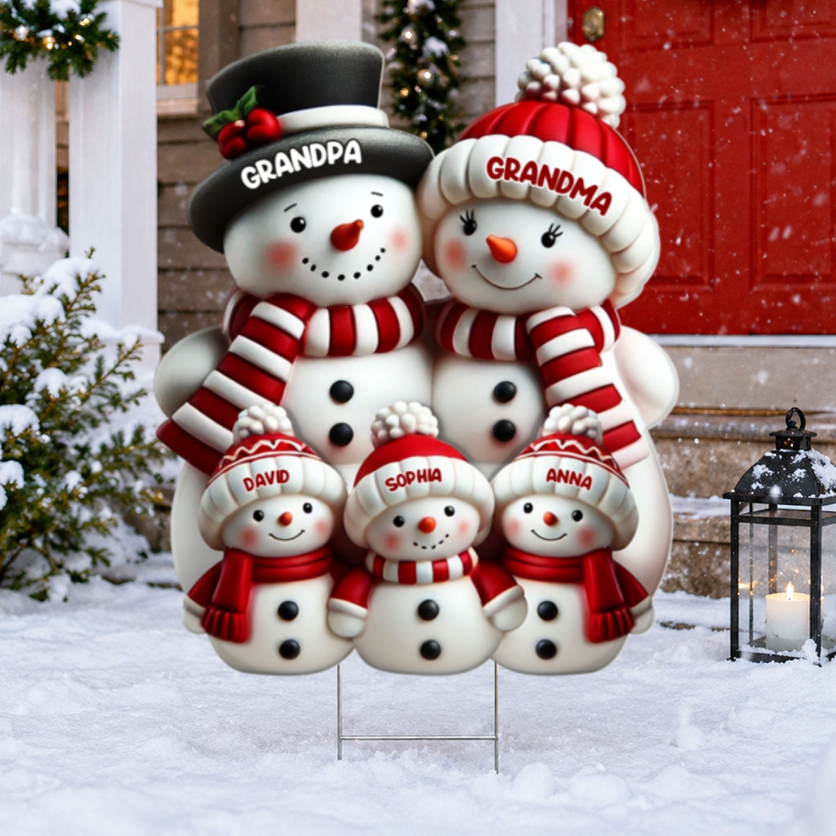 Christmas Cute Snowman Grandpa Grandma Grandkids - Personalized Yard Sign - Christmas Decor For Grandparents