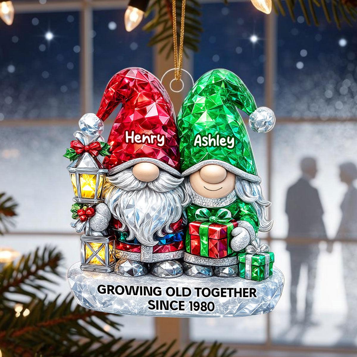 Gnome Couple 3D Crystal Effect - Personalized Acrylic Ornament - Christmas Gift for Couple