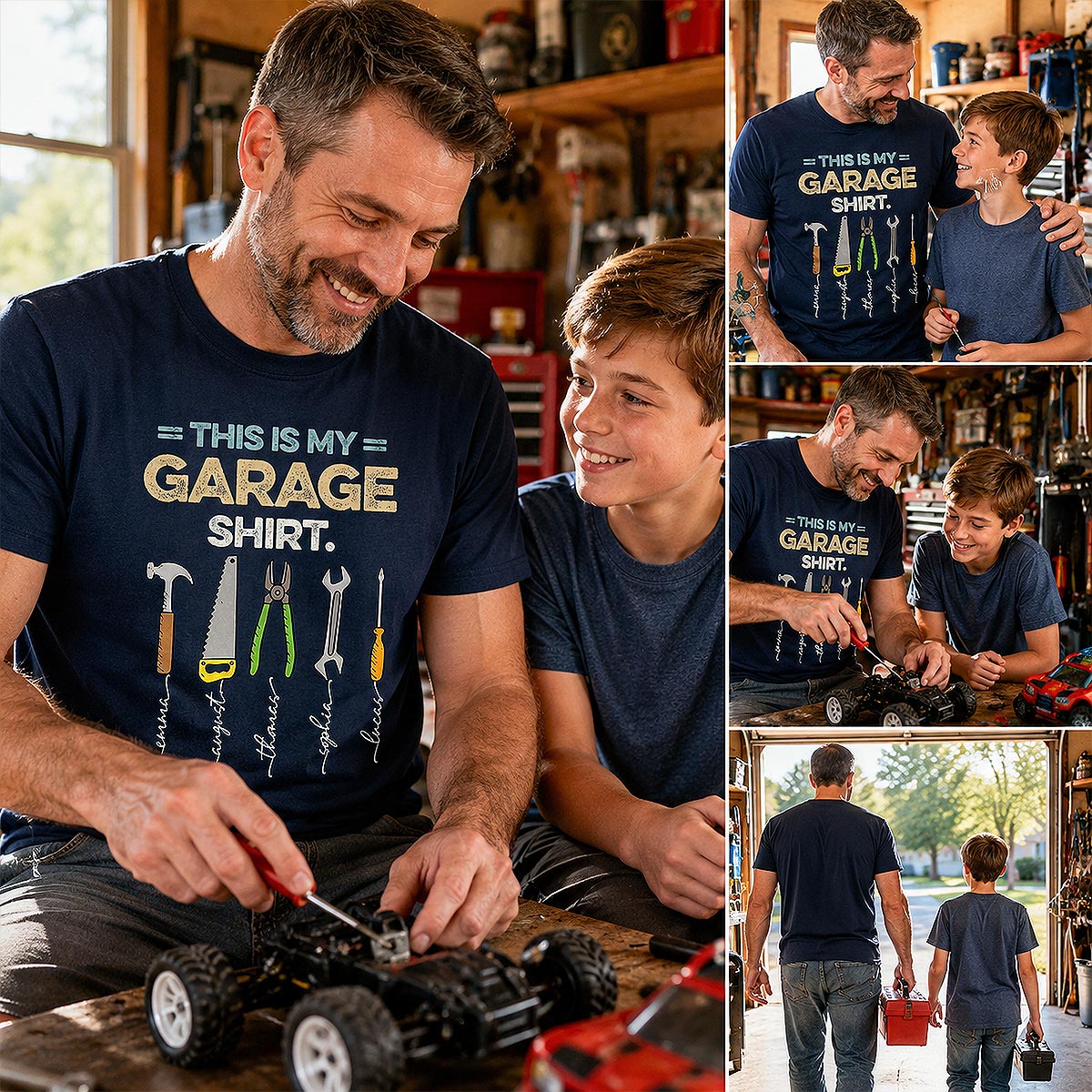 This Is My Garage Shirt Custom Kid Name - Personalized Shirt - Father's Day Gift For Mechanic Dad, Grandpa