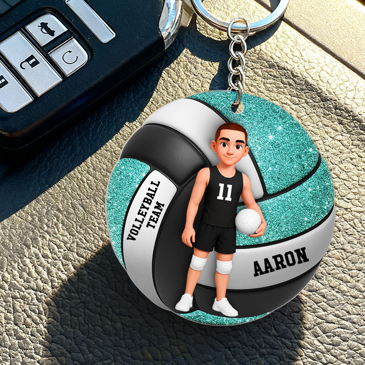 Volleyball Boy & Girl 3D Effect - Personalized Acrylic Keychain - Custom Keyrings, Name Tags