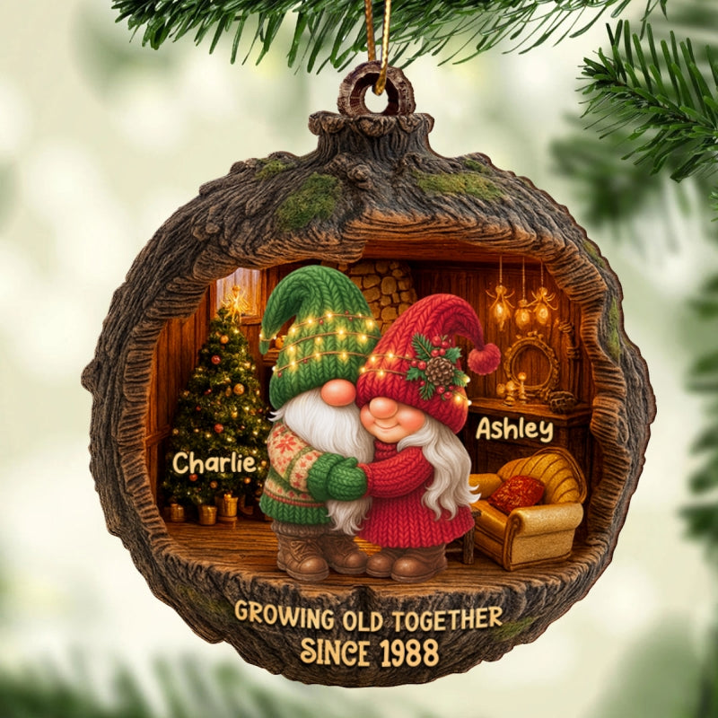 Gnome Couple Cozy Christmas - Personalized Wooden Ornament - Christmas Gift for Couple, for Her, for Him