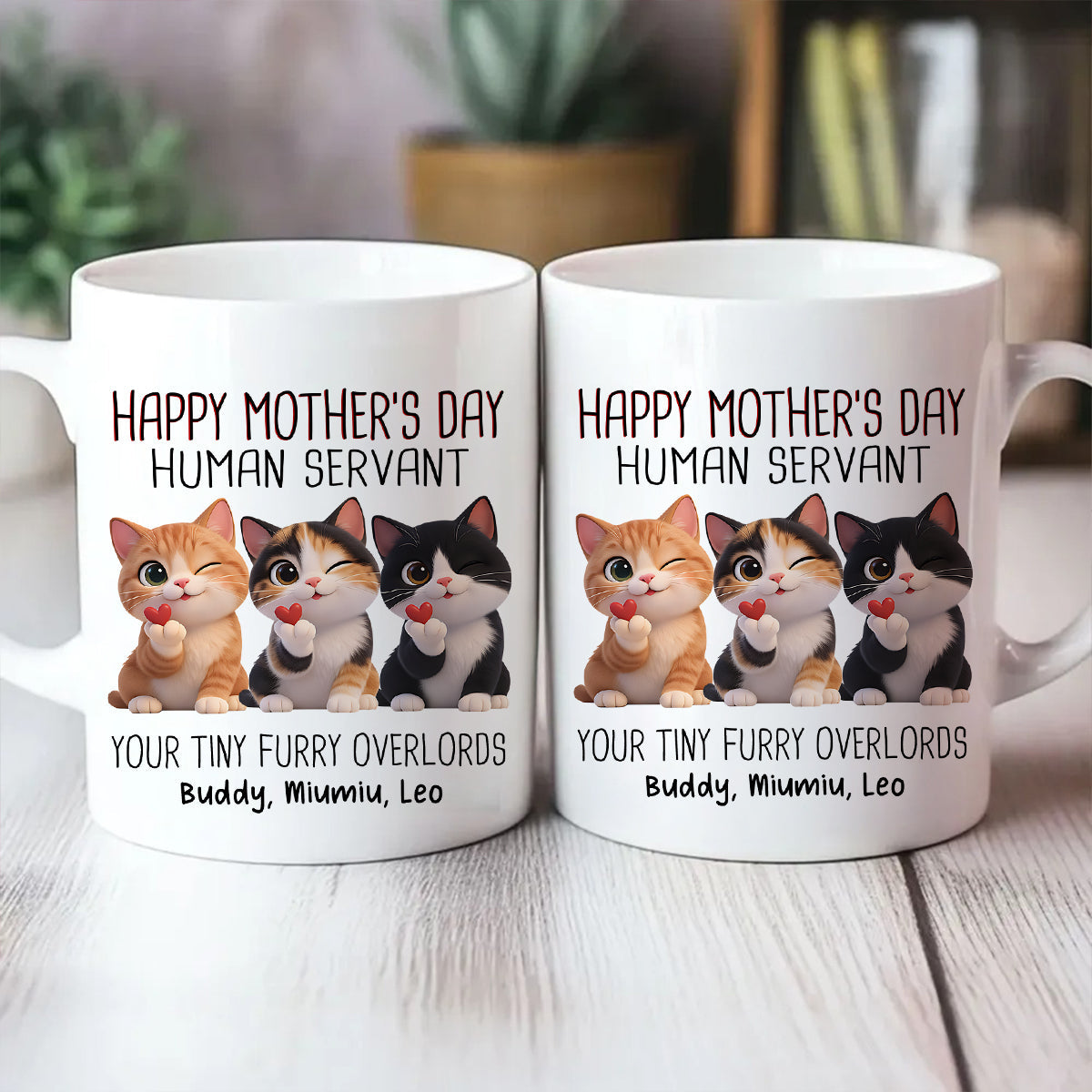 Happy Mother's Day Human Servant from Cute Fluffy Cats - Personalized Mug - Funny Gift for Cat Moms
