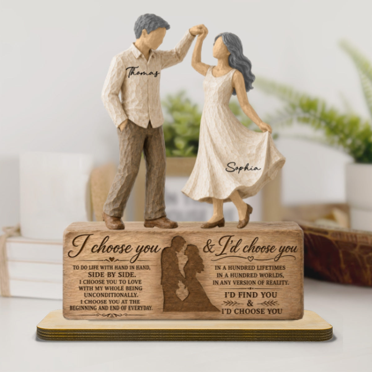 I Choose You Couple Dancing 2D Flat - Personalized 2-Layered Wooden Plaque - Anniversary Gift Keepsake For Couples