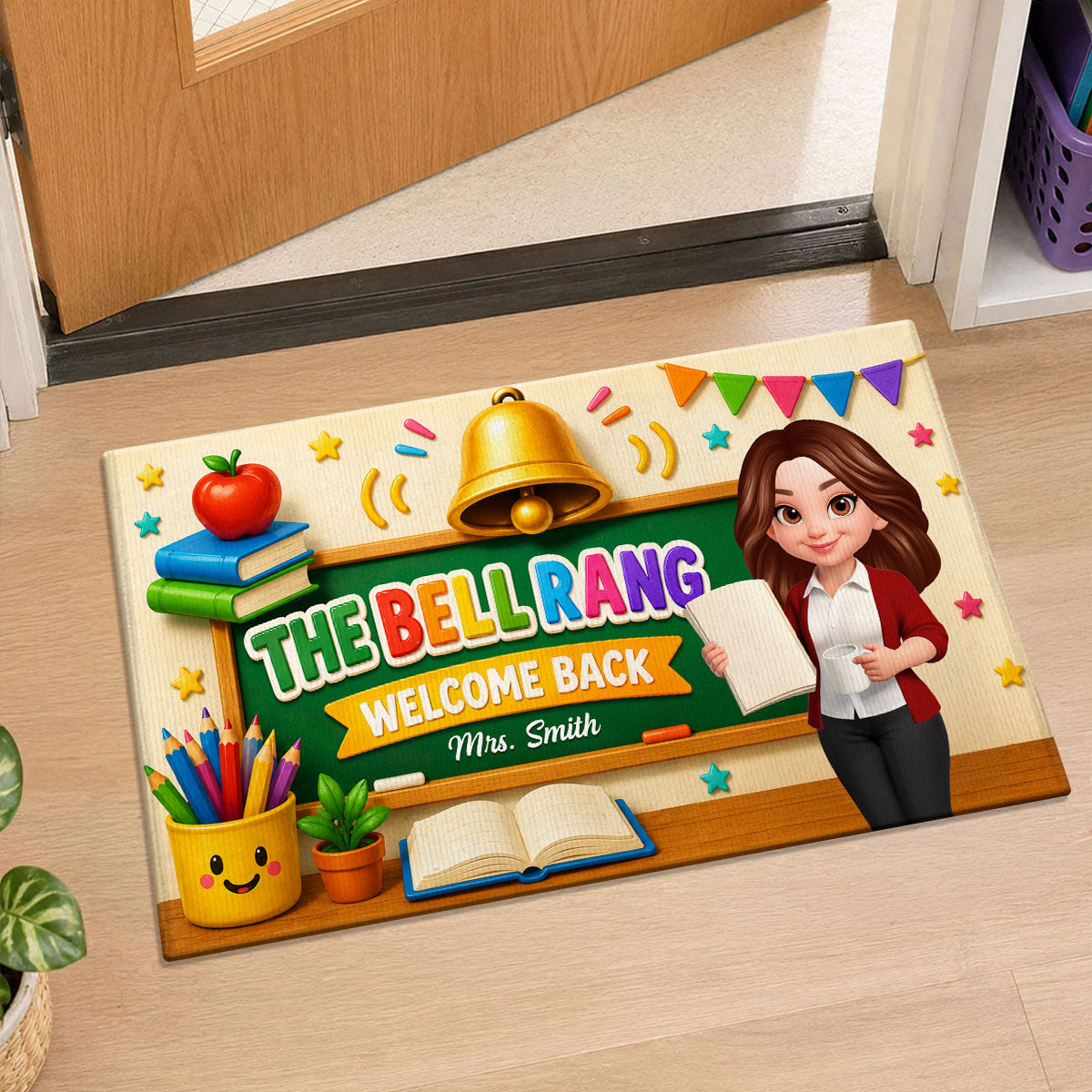 The Bell Rang Welcome Back To Class - Personalized Doormat - Back To School Gift For Teachers, Classroom Decors