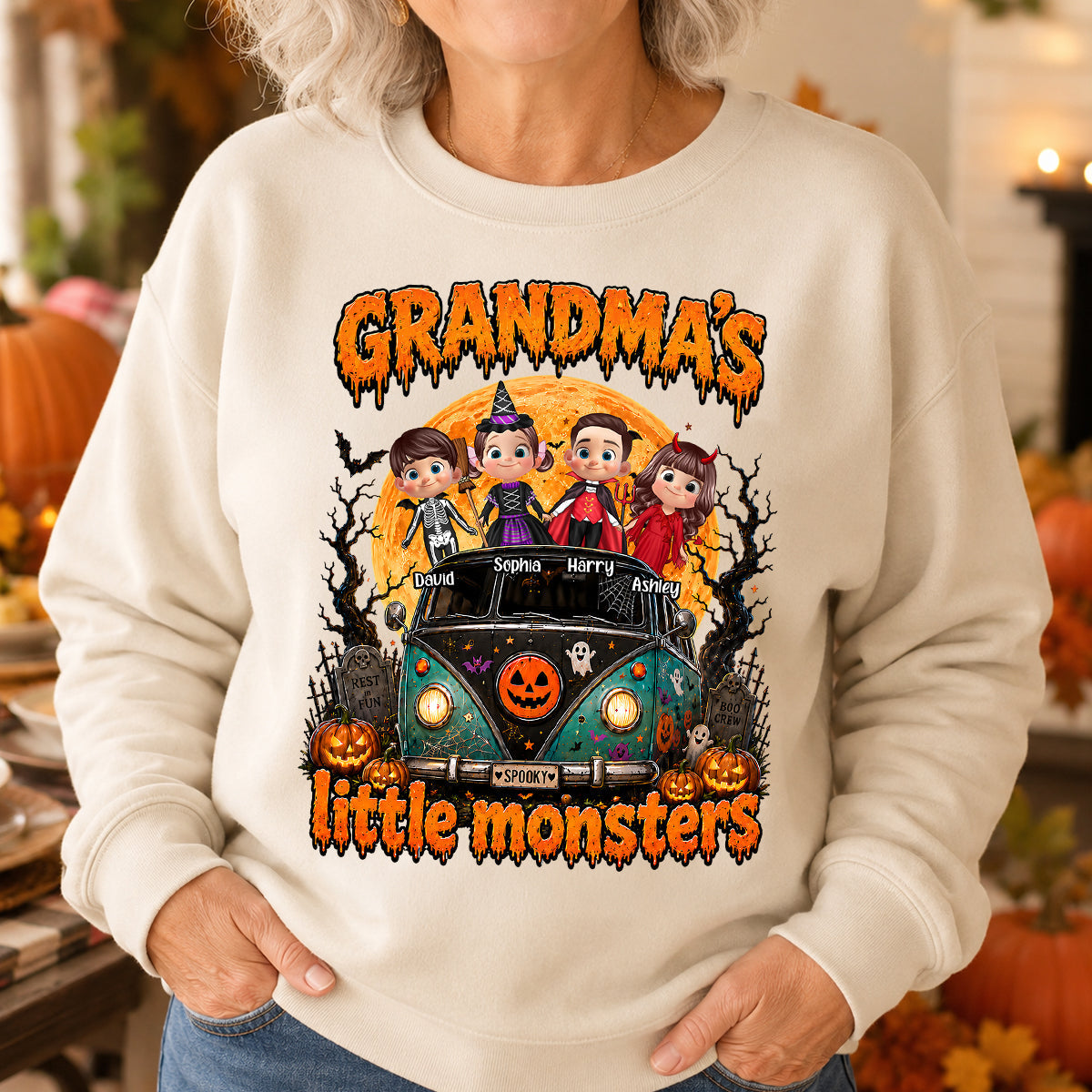 Grandma's Little Monsters - Personalized Shirt - Halloween Shirt for Grandma