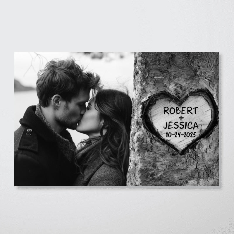 Couple Custom Photo Heart Carved Tree - Personalized Poster - Anniversary Gift, Valentine's Gift For Him, For Her