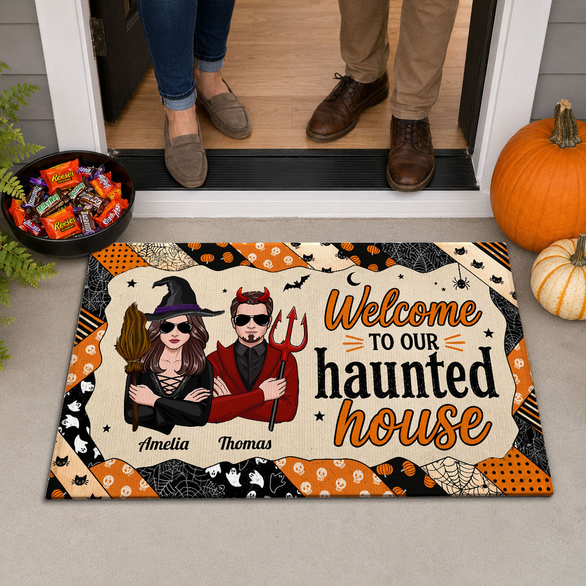 Welcome to Our Haunted House - Personalized Doormat - Halloween Decor for Couples