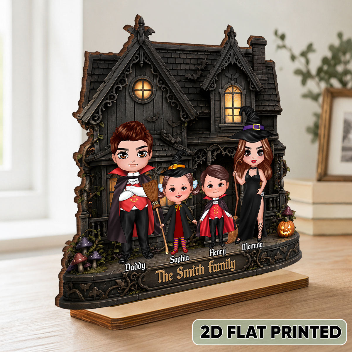 Family Haunted House - Personalized 2-Layered Wooden Plaque - Halloween Spooky Gothic Home Decor