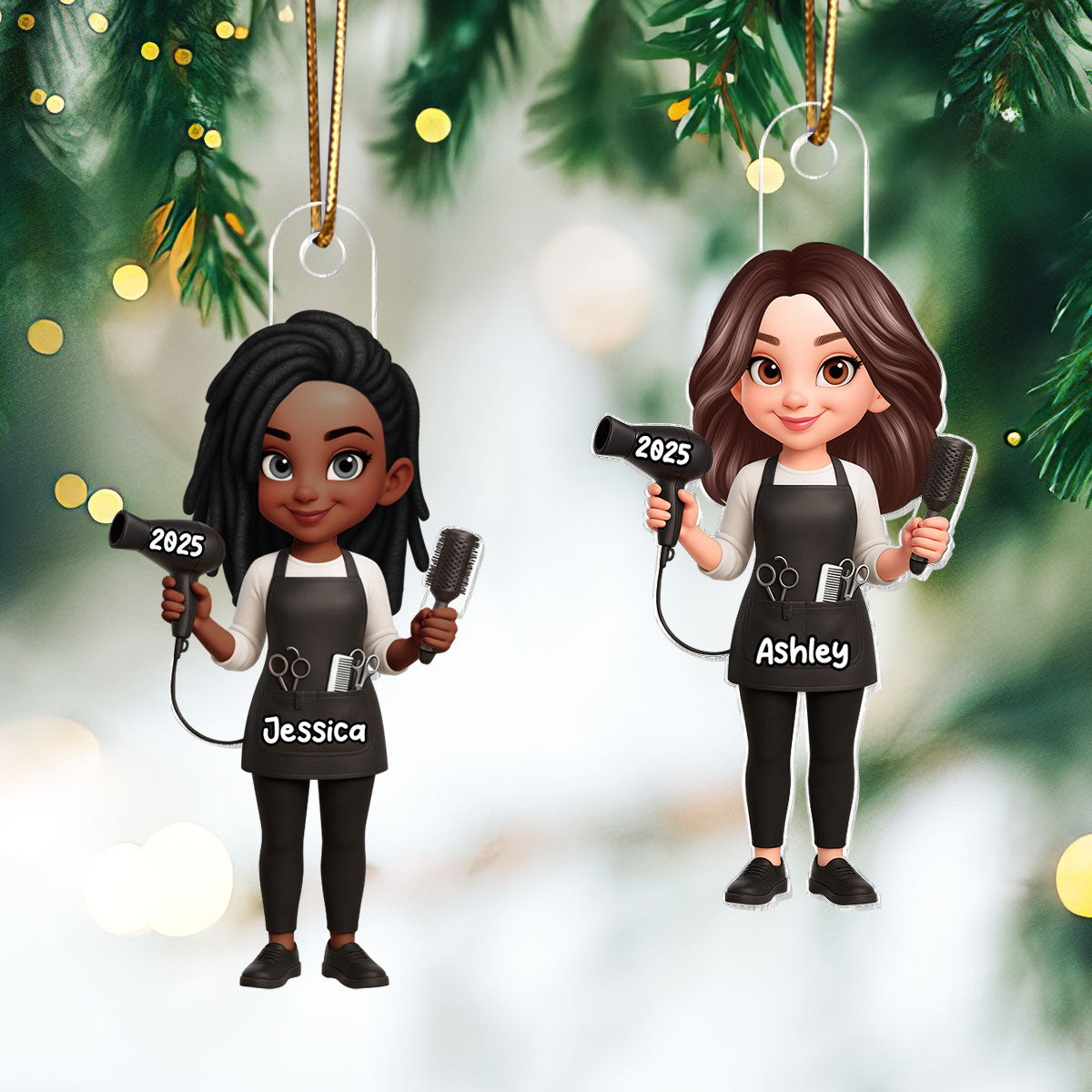 3D Effect Christmas Hairdresser Man Woman - Personalized Acrylic Ornament - Gift For Hairdressers