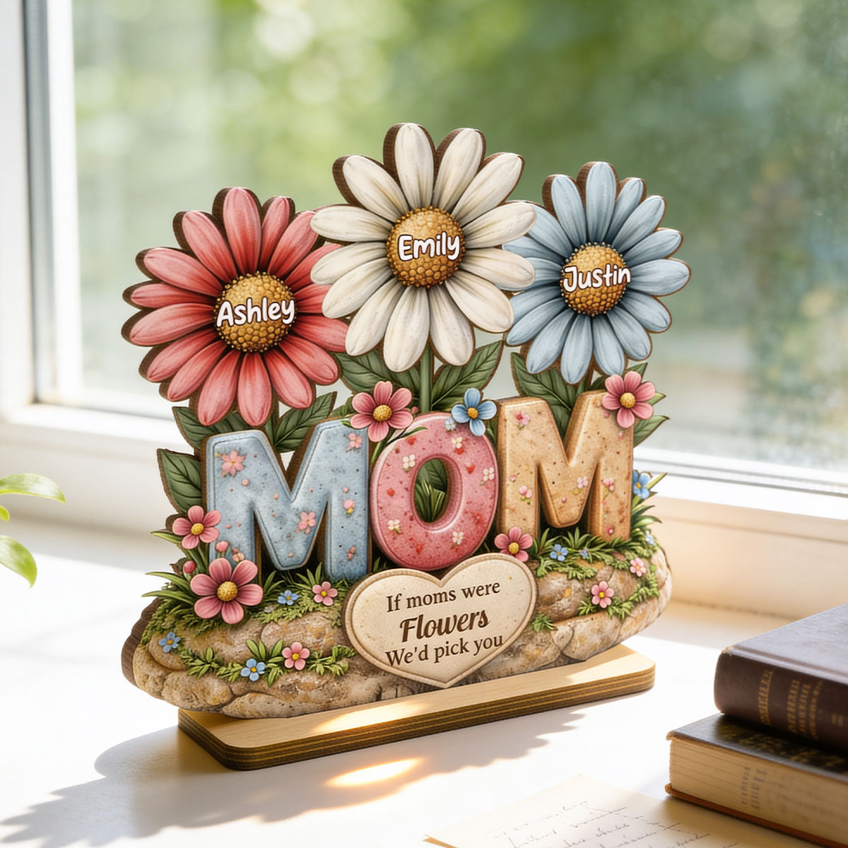 If Moms Were Flowers We'd Pick You - Personalized 2-Layered Wooden Plaque - Mother's Day Gift for Mom, Wife