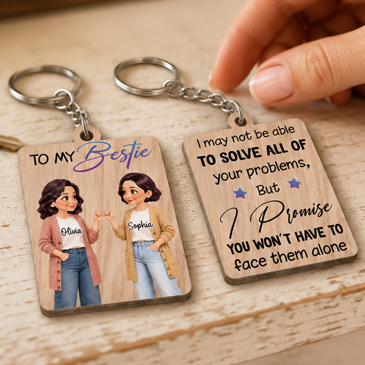 To My Bestie Pinky Promise Besties - Personalized Wooden Keychain - Friendship Gift, Birthday Gift For Best Friends