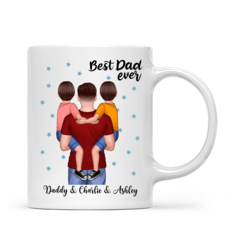 Dad Holding Kids Blue Stars Father‘s Day Gift Personalized Mug