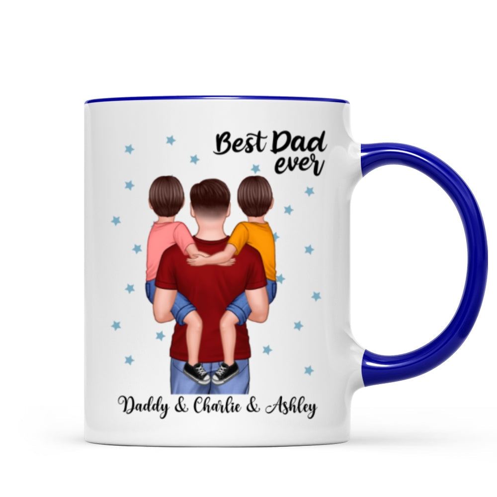 Dad Holding Kids Blue Stars Father‘s Day Gift Personalized Mug