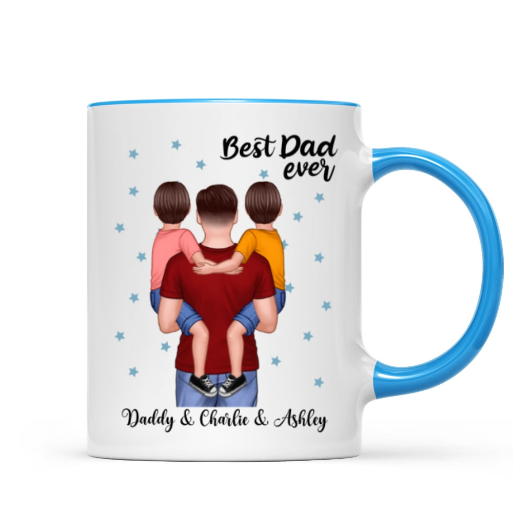 Dad Holding Kids Blue Stars Father‘s Day Gift Personalized Mug