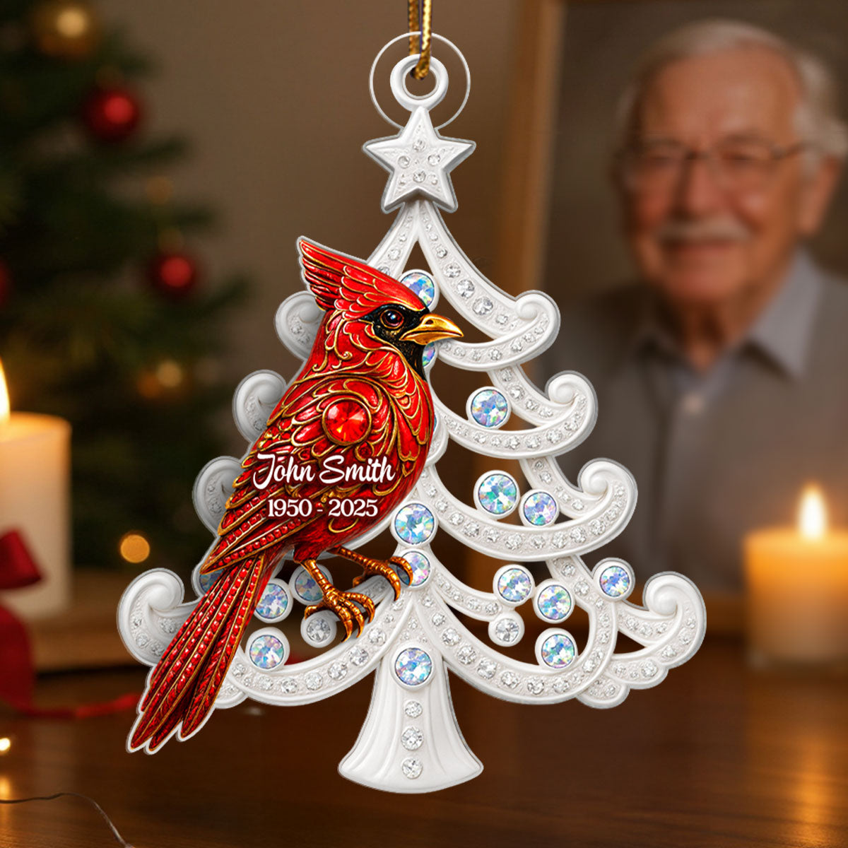 3D Metal Red Cardinal On Christmas Tree - Personalized Acrylic Ornament - Sympathy Christmas Gift For Loss Of Loved Ones