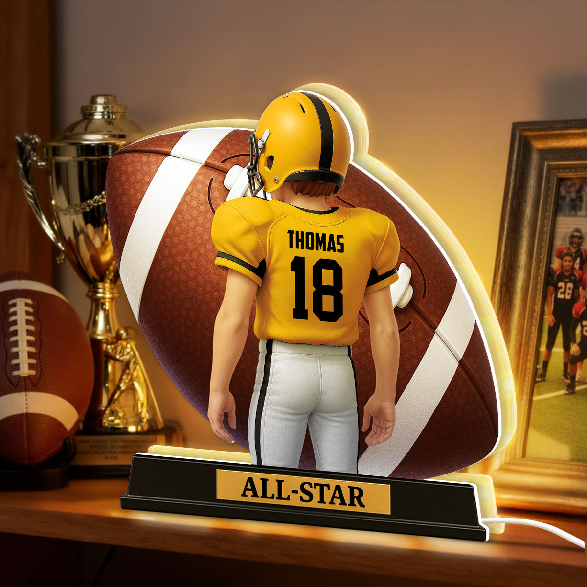 3D Effect Football Teenager Player - Personalized Light Box - Christmas Gift For Teen Boy, Son, Grandson