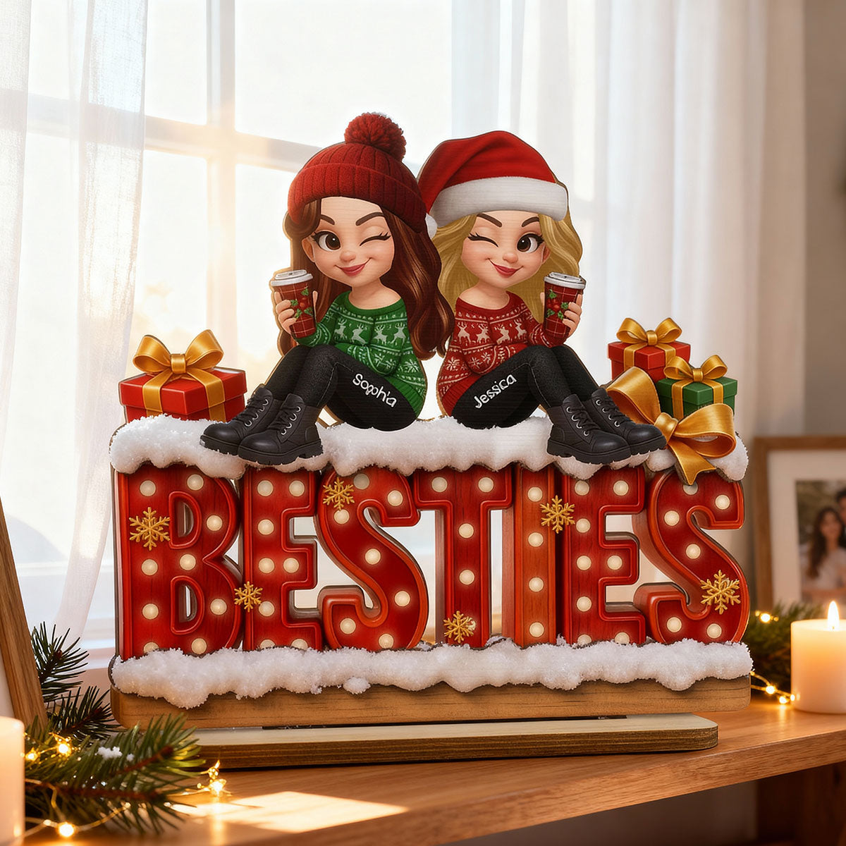 Christmas Besties Together Christmas - Personalized 2-Layered Wooden Plaque