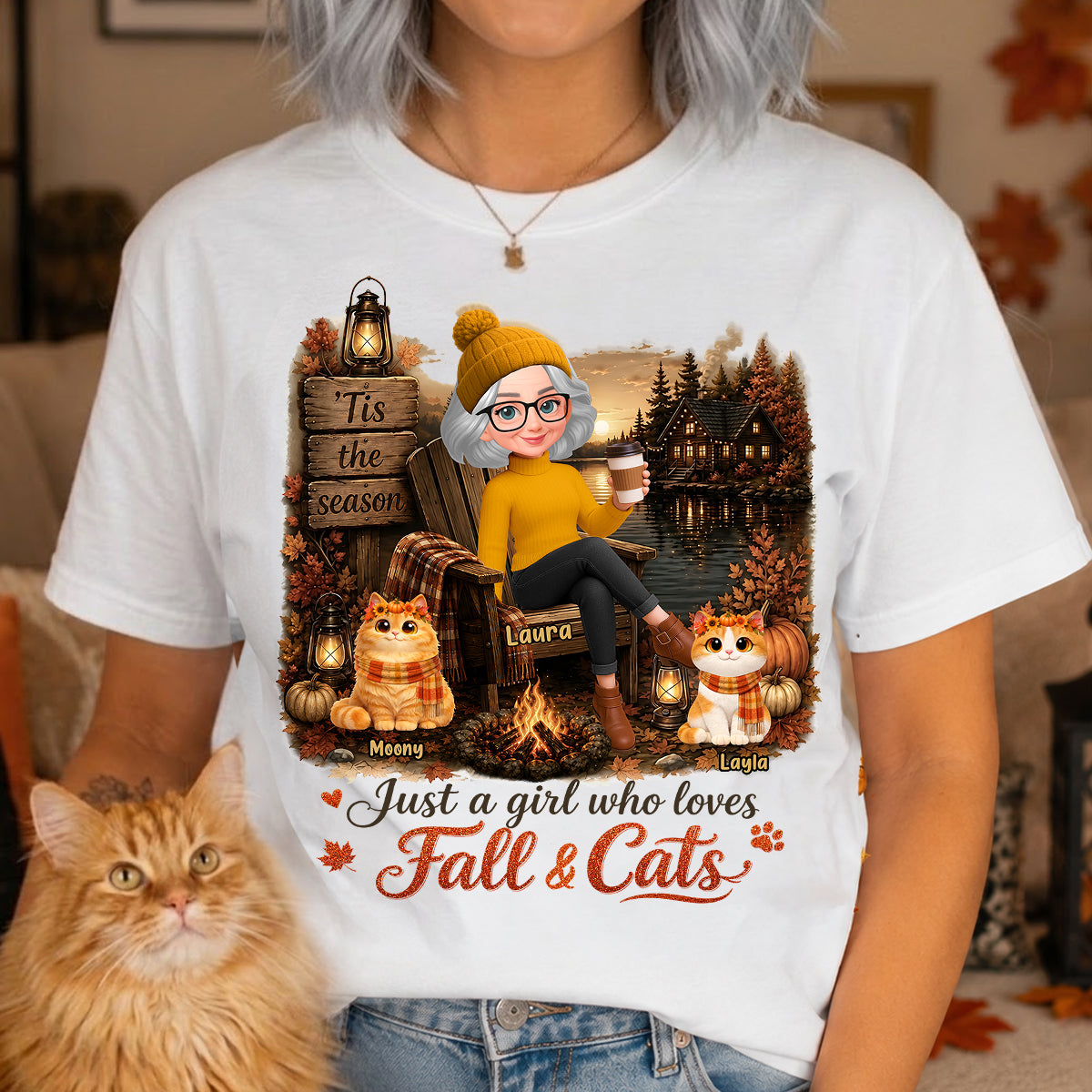 Just a Girl Who Loves Fall & Cats - Personalized Shirt - Cozy Fall Tee for Cat Moms