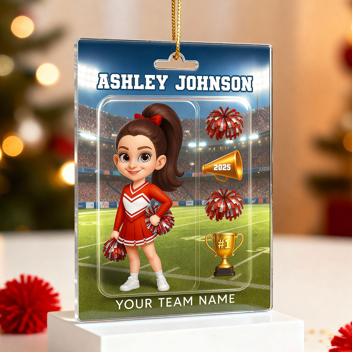 3D Effect Cheerleader Custom Figure Style - Personalized Acrylic Ornament - Christmas Gift For Cheerleaders