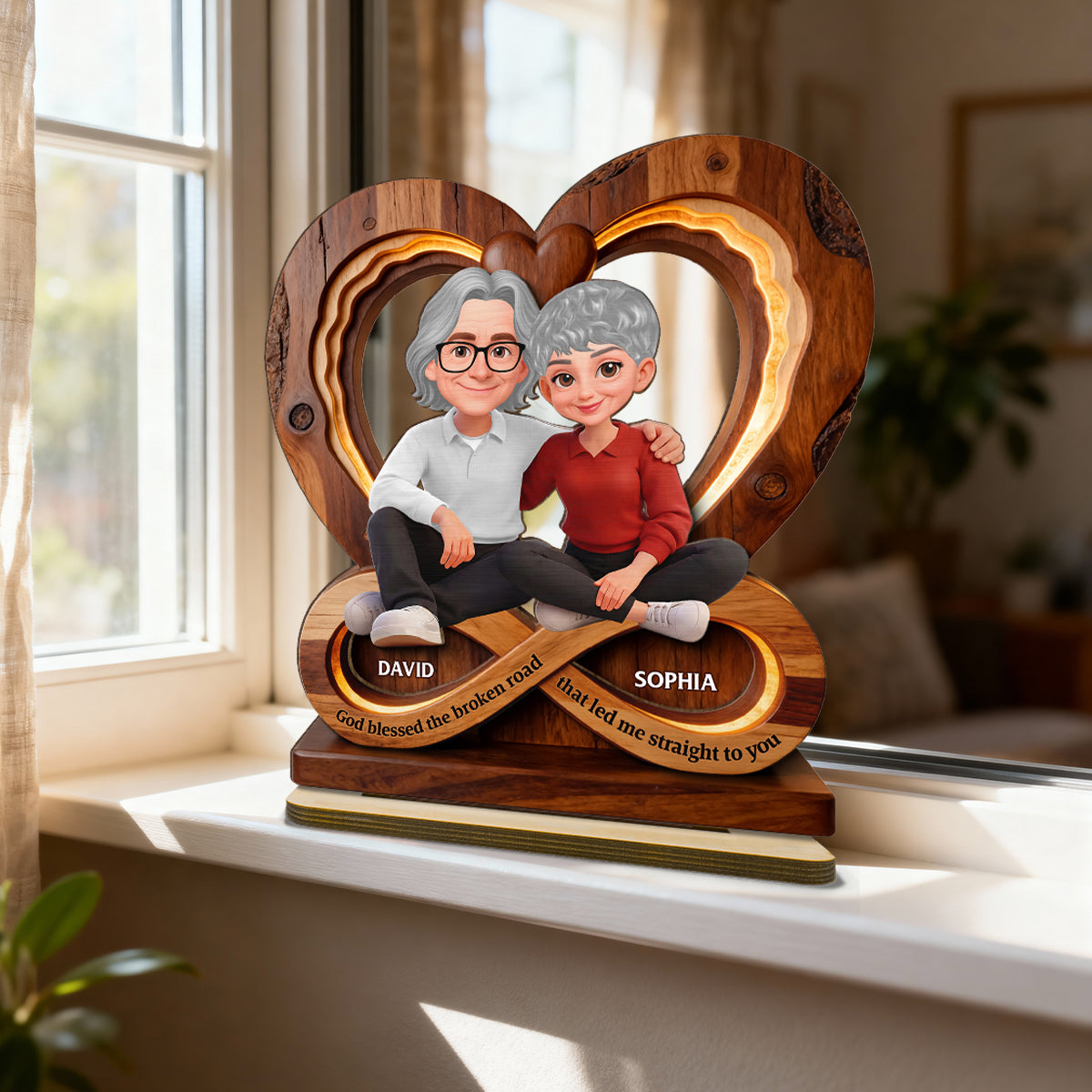 Couple Infinity Love - Personalized 2-Layered Wooden Plaque - Sentimental Valentine's Day Gift for Her, for Him