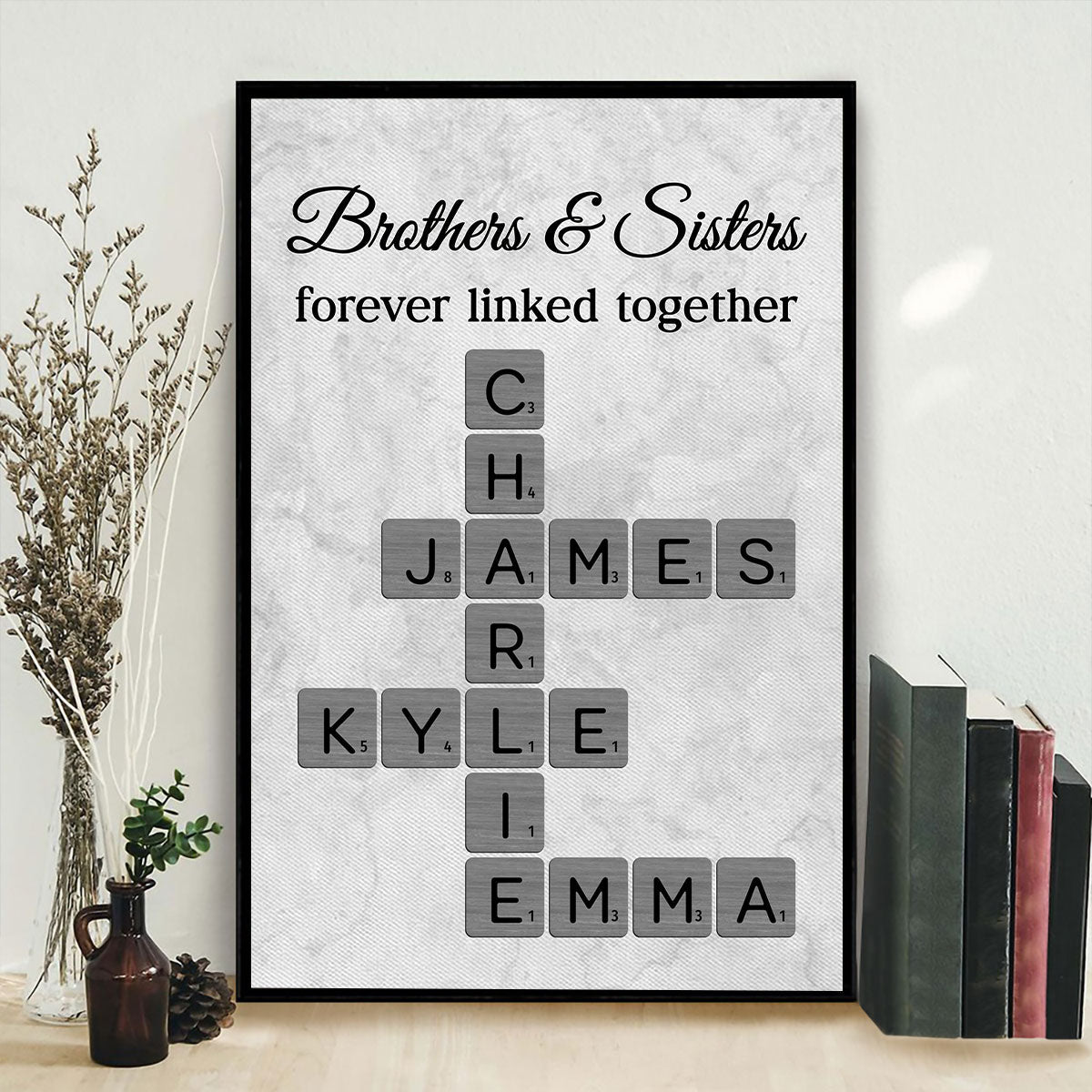 Brothers & Sisters Forever Linked Together Crossword Art - Personalized Poster - Sentimental Gift for Loved Ones
