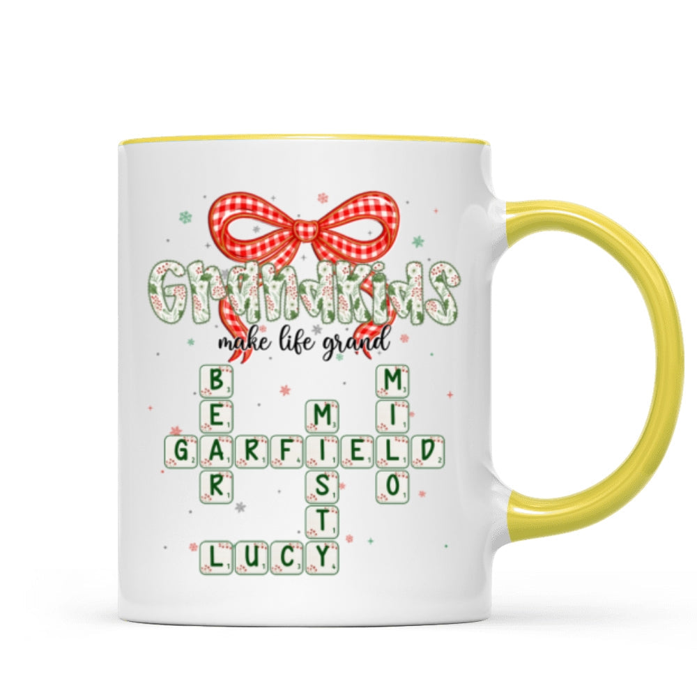 Grandkids Make Life Grand Coquette Floral Christmas Pattern Crossword Puzzle Art - Personalized Mug
