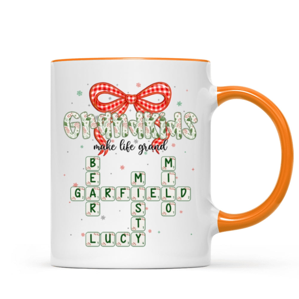 Grandkids Make Life Grand Coquette Floral Christmas Pattern Crossword Puzzle Art - Personalized Mug