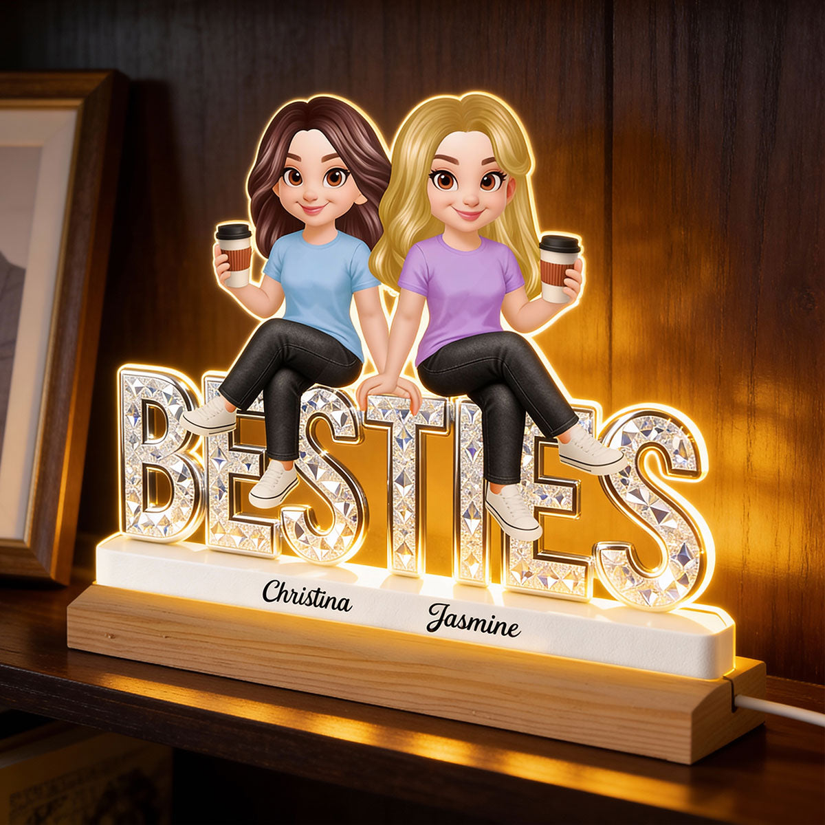 Beautiful Besties Forever - Personalized Acrylic Plaque LED Night Light - Gift For Best Friends
