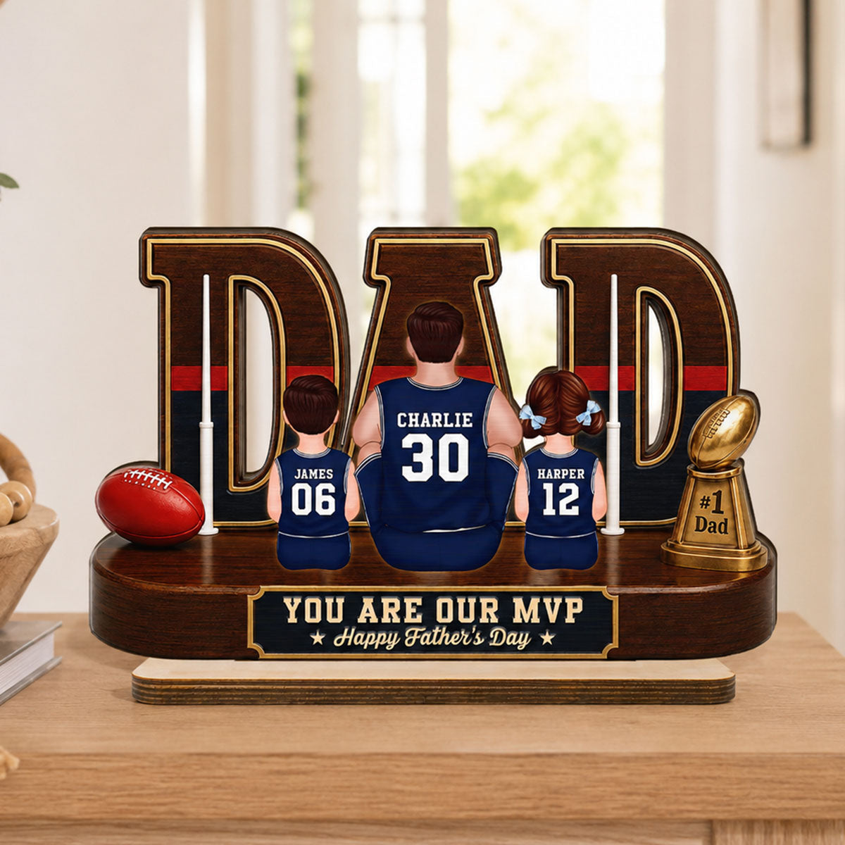 Australian Rules Football Dad Legend Daddy's Dream Team - Personalized 2-Layered Wooden Plaque - Father's Day Gift For Dad