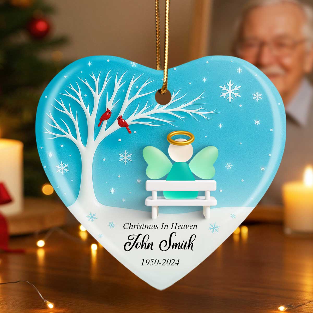 Angel Memorial Sea Glass Effect - Personalized Ceramic With Acrylic Ornament - Christmas Sympathy Gift
