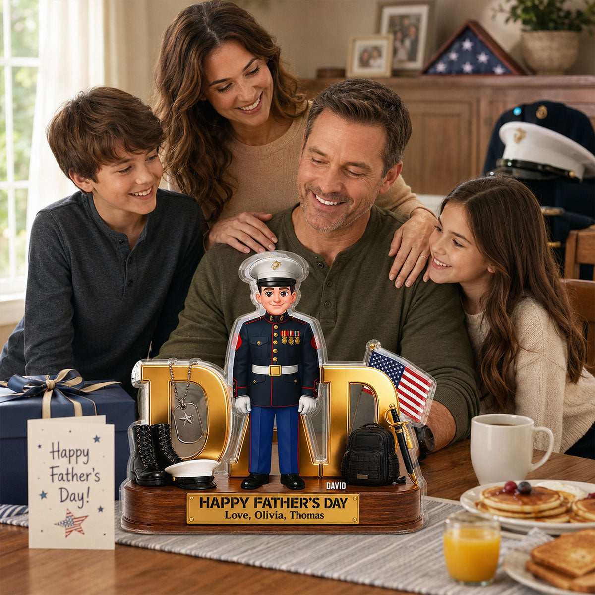 Proud American Marine Dad You Are Our Hero 2D Flat - Personalized Acrylic Block Plaque -  Gift For Dad