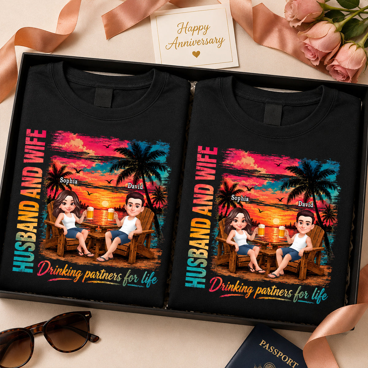 Husband and Wife Drinking Partners for Life - Personalized Shirt - Summer Matching Shirts for Couples