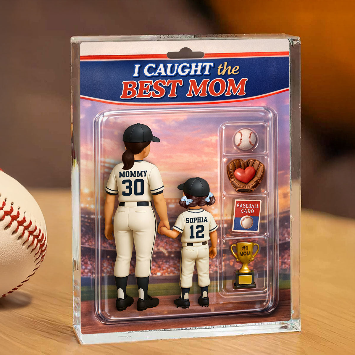 Baseball We Caught the Best Mom Custom Action Figure - Personalized Acrylic Block Plaque - Heartfelt Gift for Mom