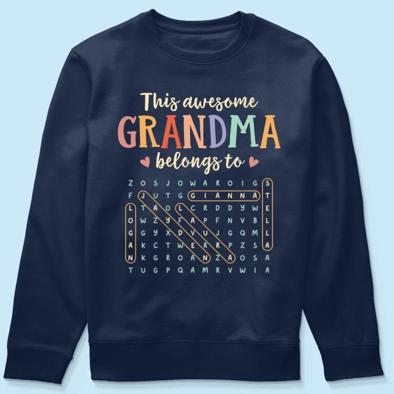 This Awesome Grandma Belongs To Grandkids Name Word Search Puzzle - Personalized Shirt - Mother's Day Gift For Grandma Mom