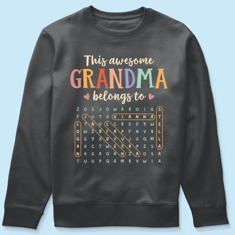 This Awesome Grandma Belongs To Grandkids Name Word Search Puzzle - Personalized Shirt - Mother's Day Gift For Grandma Mom