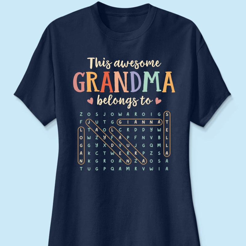 This Awesome Grandma Belongs To Grandkids Name Word Search Puzzle - Personalized Shirt - Mother's Day Gift For Grandma Mom