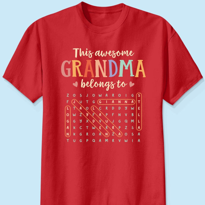This Awesome Grandma Belongs To Grandkids Name Word Search Puzzle - Personalized Shirt - Mother's Day Gift For Grandma Mom
