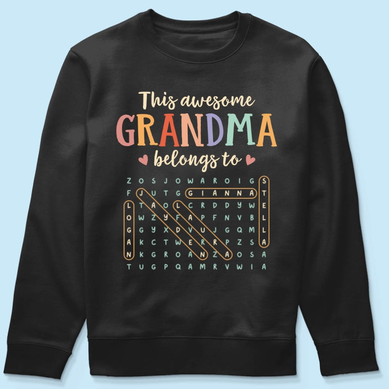This Awesome Grandma Belongs To Grandkids Name Word Search Puzzle - Personalized Shirt - Mother's Day Gift For Grandma Mom