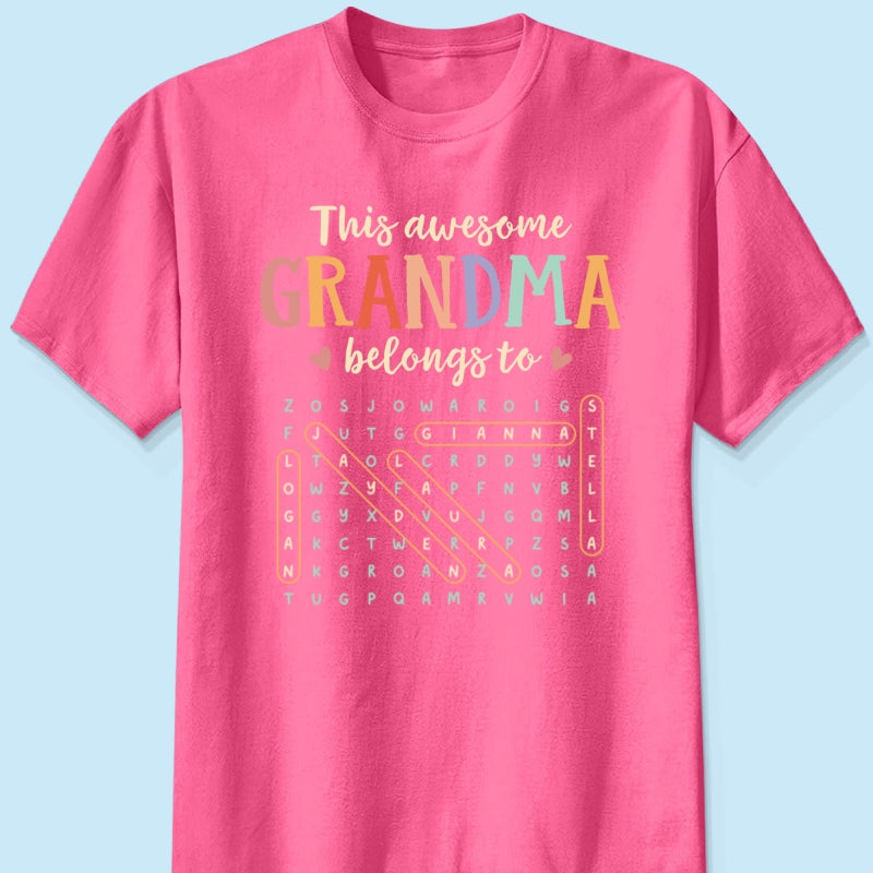 This Awesome Grandma Belongs To Grandkids Name Word Search Puzzle - Personalized Shirt - Mother's Day Gift For Grandma Mom