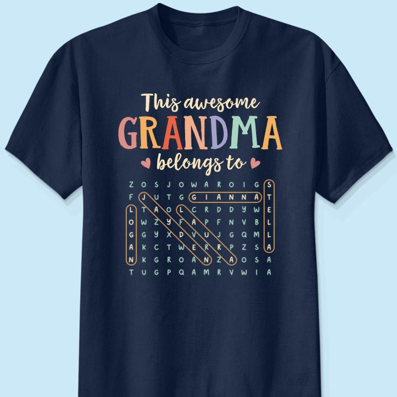 This Awesome Grandma Belongs To Grandkids Name Word Search Puzzle - Personalized Shirt - Mother's Day Gift For Grandma Mom