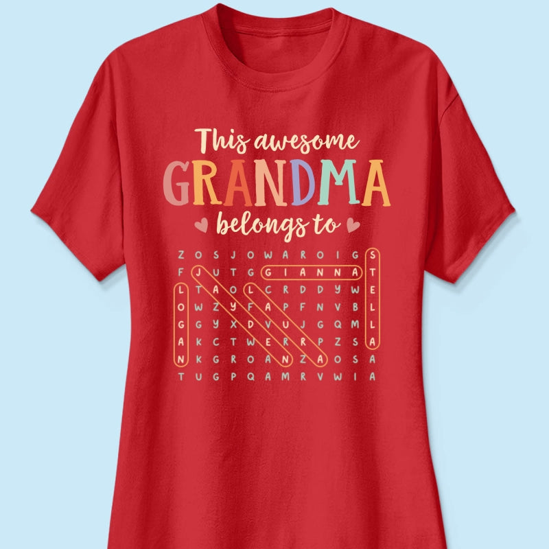 This Awesome Grandma Belongs To Grandkids Name Word Search Puzzle - Personalized Shirt - Mother's Day Gift For Grandma Mom