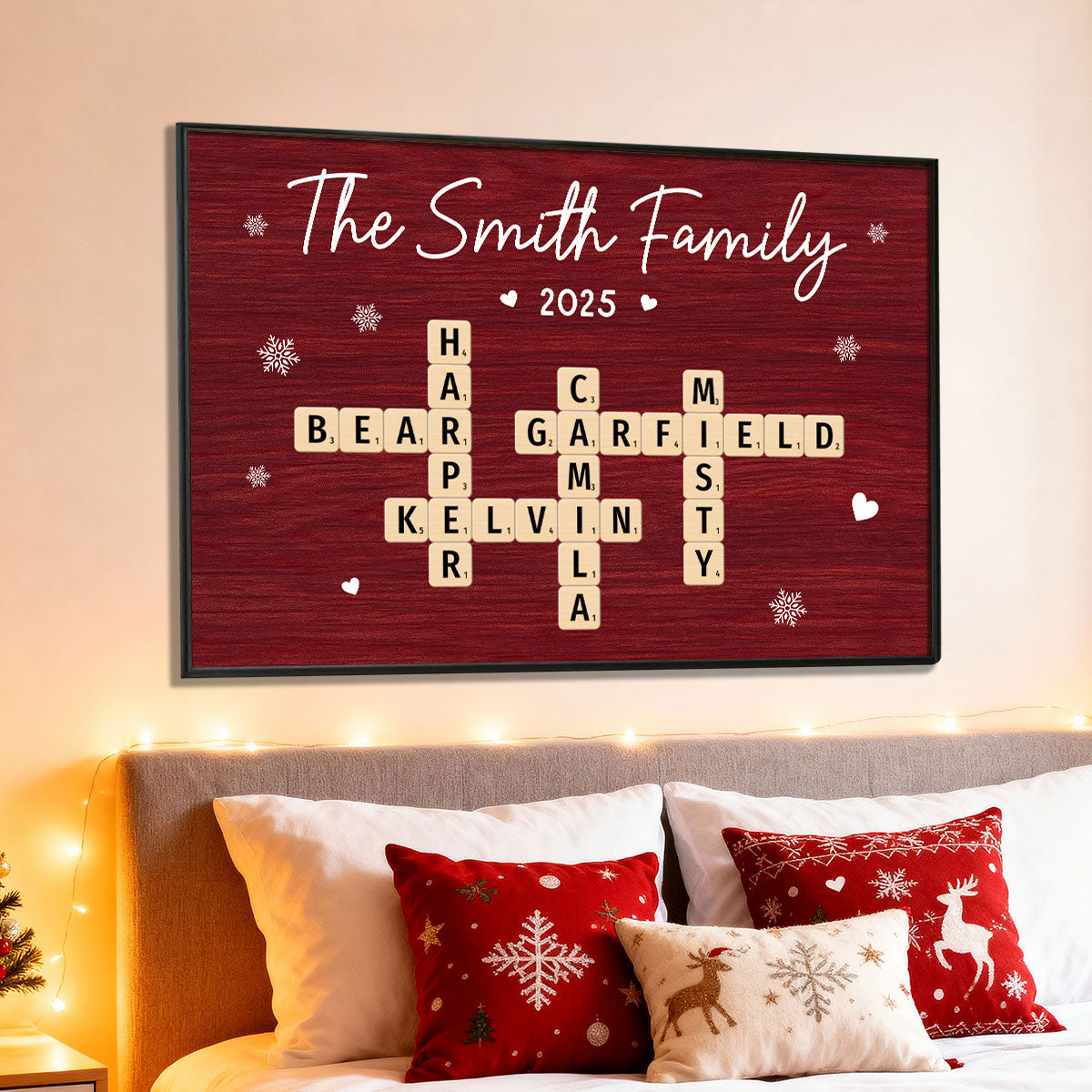 Christmas Family Forever Linked Together Crossword Puzzle Art - Personalized Poster - Gift For Family