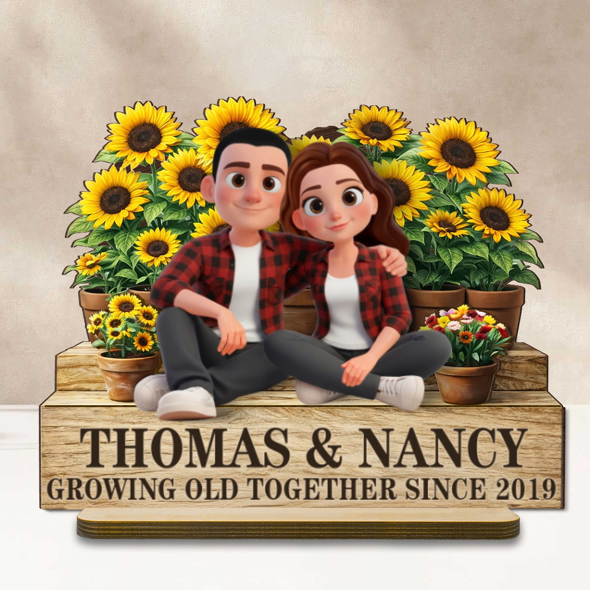 Growing Old Together Since - Personalized 2-Layered Wooden Plaque - Anniversary, Valentine's Day Gift, Gift For Him, Gift For Her
