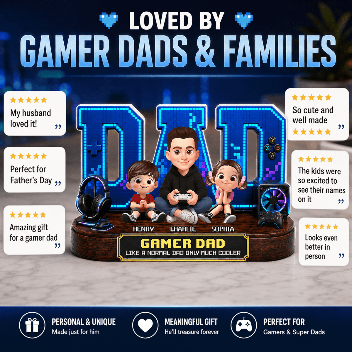 Gamer Dad Much Cooler - Personalized Acrylic Block Plaque -  Gift For Dad, Husband, Gamers