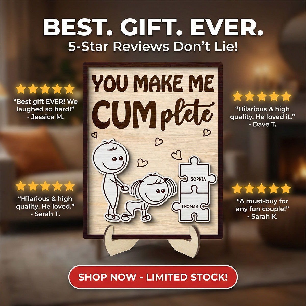 Funny Inappropriate Couple You Make Me Cumplete - Personalized 2-Layered Wooden Plaque - Funny Valentine's Day Gift For Couple