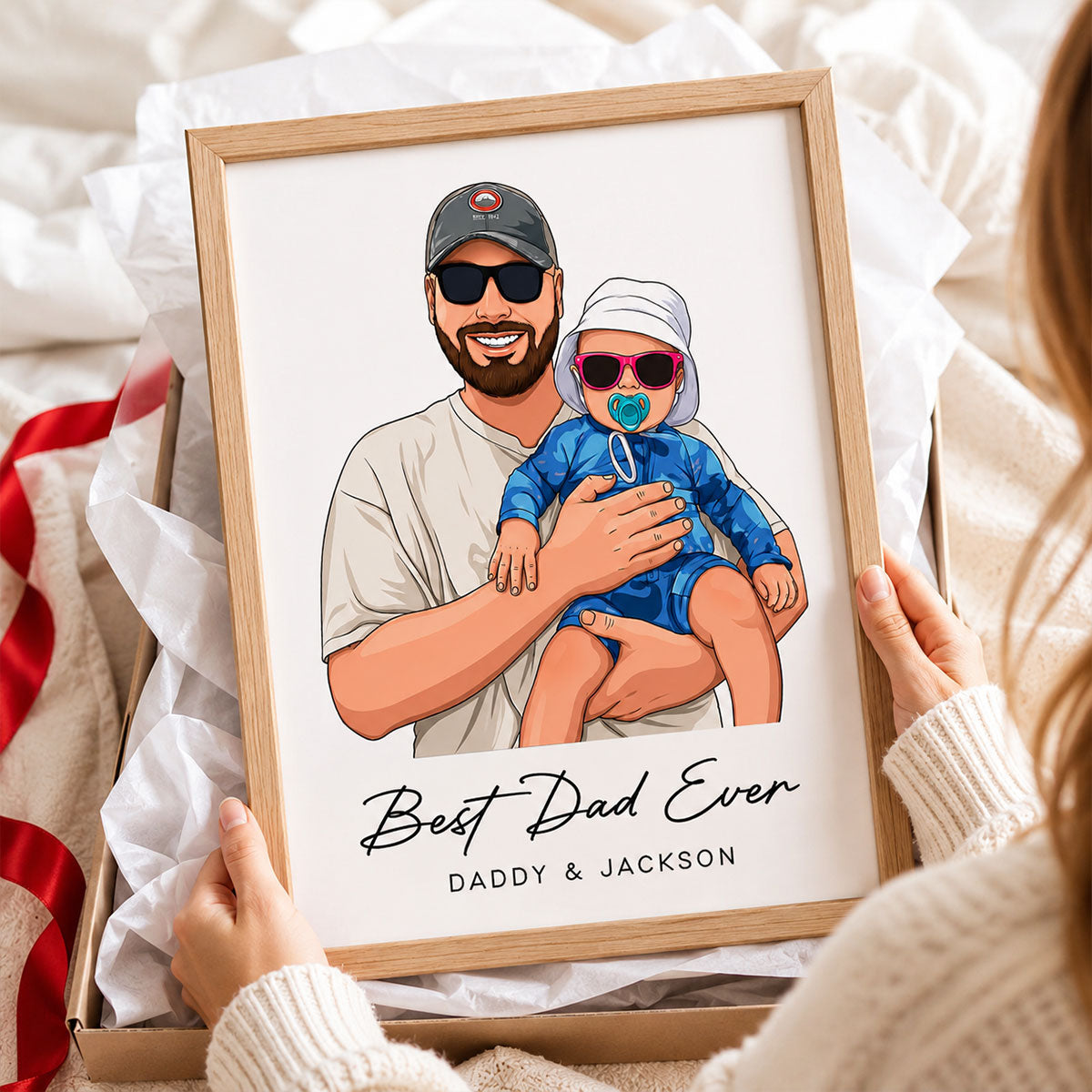 Portrait Color Drawing Style Best Dad Ever - Personalized Poster - Father's Day Gift For Dad, Husband