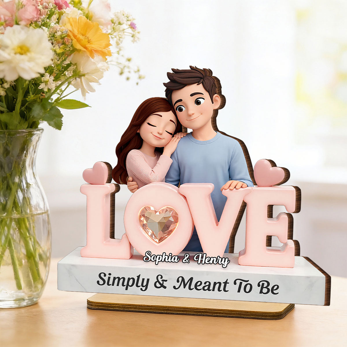 Simply & Meant To Be Romantic Couple - Personalized 2-Layered Wooden Plaque - Valentine's Gift For Him, For Her, For Couple